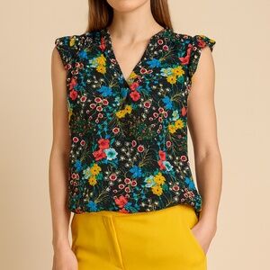 Kiwi Fresh Colorful Blouse w/Ruffle Cap Sleeves Size Small EUC